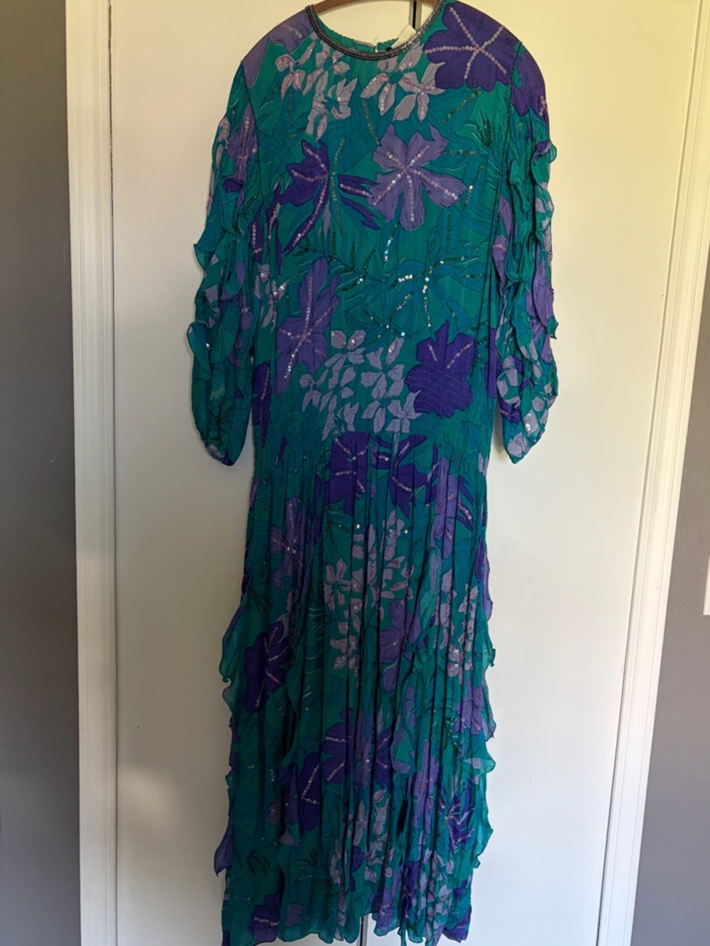 Vintage floral purple and teal dress size medium